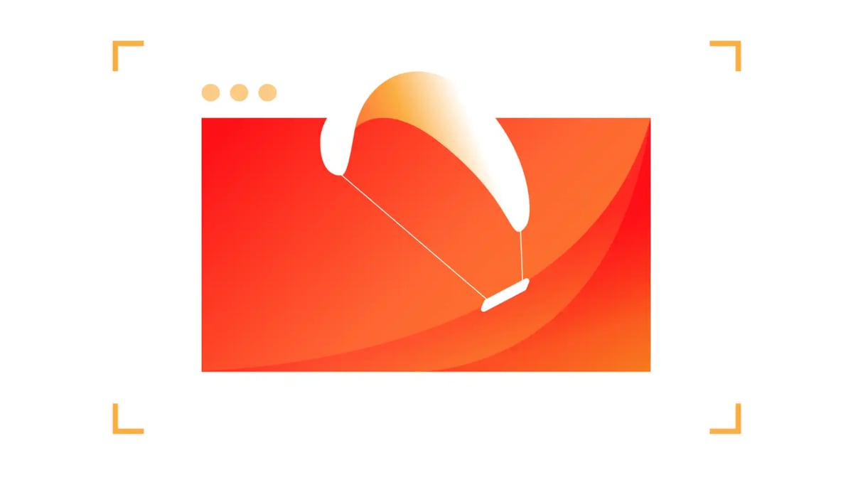 Cloudflare's Kitesurf launch graphic: a kite flying inside an orange browser window