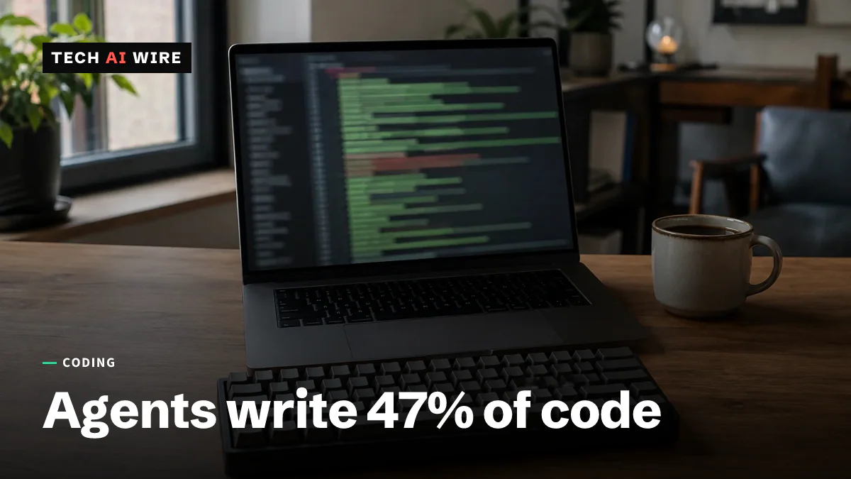 A developer's desk with a laptop showing a long code diff, a mug and a mechanical keyboard in natural light.