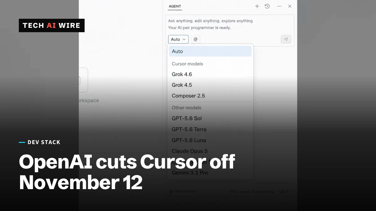 Cursor's agent panel with the model picker open, listing GPT, Claude, Grok and Gemini options side by side.