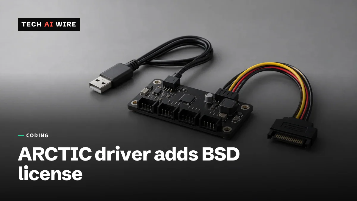 A small black PC fan controller board with a row of fan headers, a USB lead and a SATA power lead, on a plain gray backdrop.
