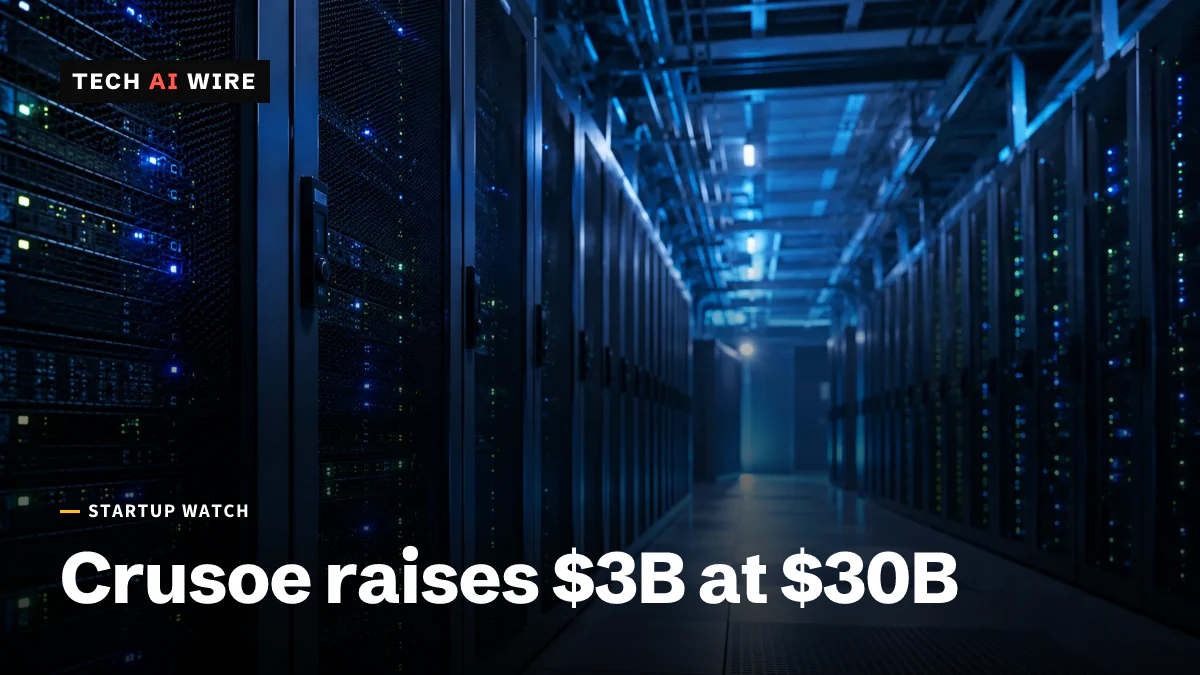 A data center hallway lined with server racks glowing blue, receding into the distance.