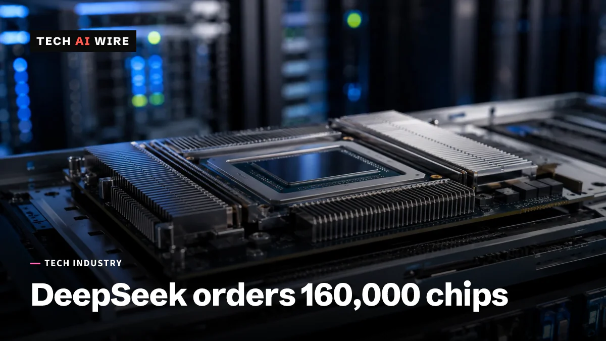 A close-up of an AI accelerator chip's heatsink fins mounted on a server tray.