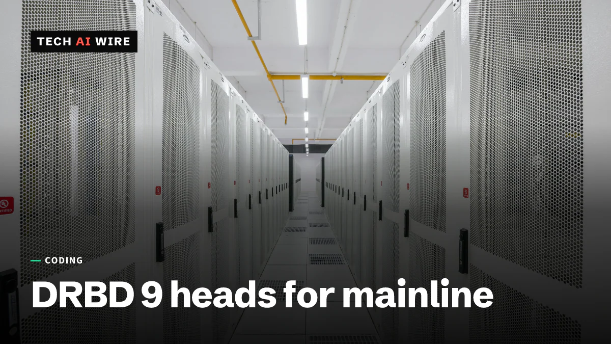 A long aisle of white server racks with perforated doors in a data center, under yellow cable trays and strip lights.