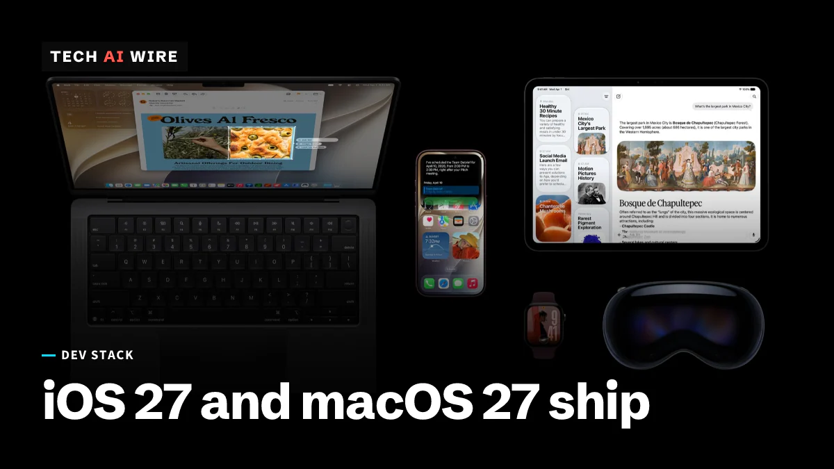 Apple's press image of a MacBook Pro, iPhone, iPad, Apple Watch and Vision Pro on a black background.
