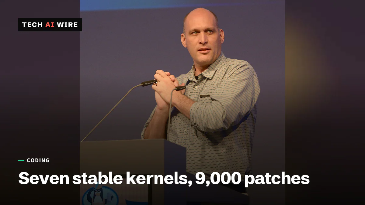 Greg Kroah-Hartman speaking from a podium at LinuxCon Europe.