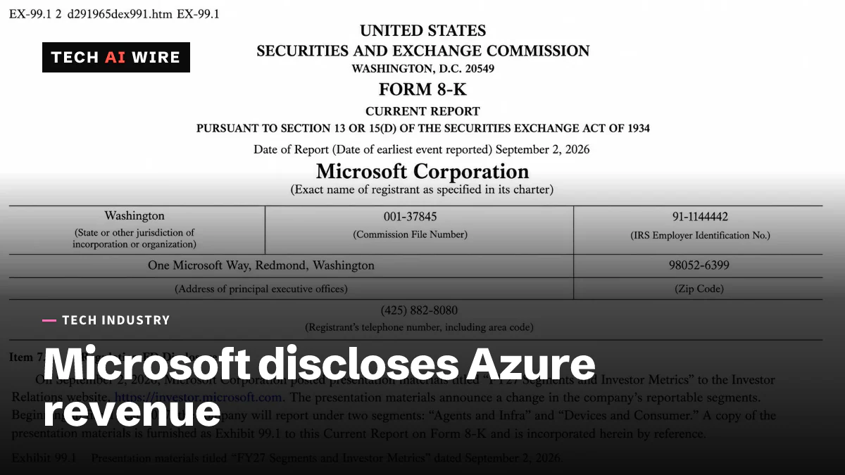The header of Microsoft's SEC filing disclosing Azure's new revenue segment structure.