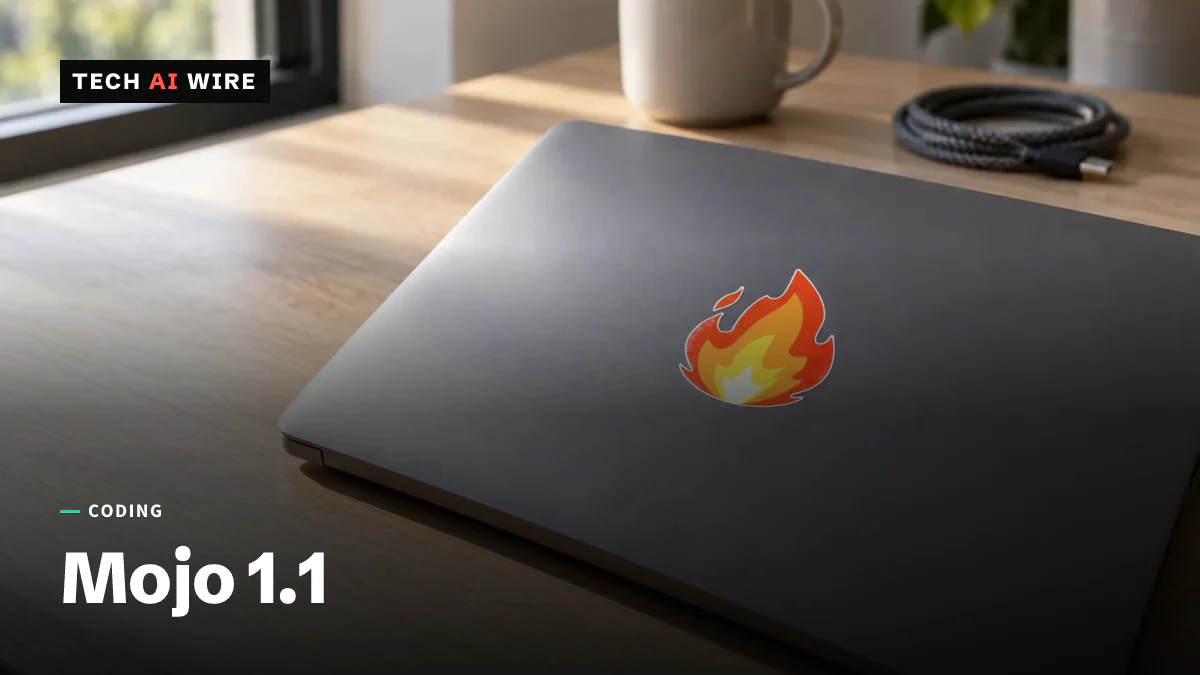 A closed laptop on a desk by a window, with an orange flame sticker on its lid.