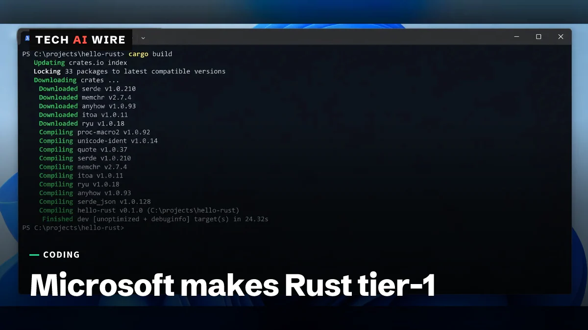 A Windows Terminal window showing a Rust project compiling with Cargo on Windows.
