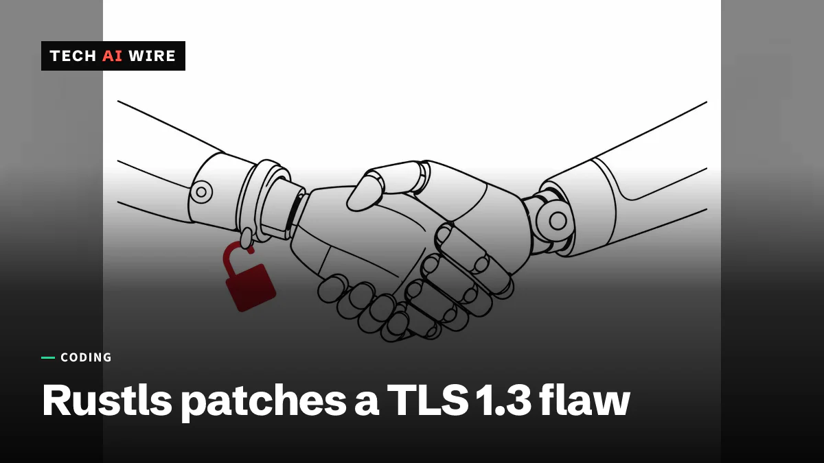An ink line-art drawing of two robotic hands meeting in a handshake, with a small open padlock at one wrist in red.