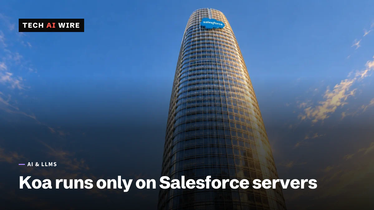 Salesforce Tower in San Francisco seen from street level, the Salesforce logo near its top against a blue sky.