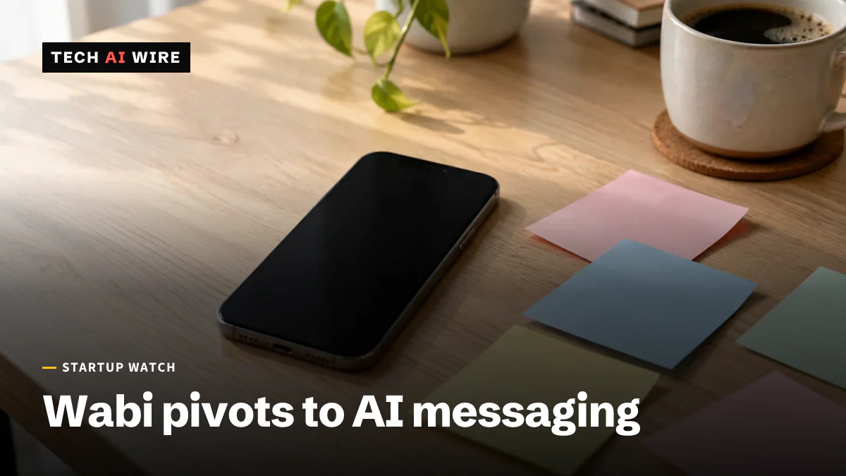 A smartphone lying face-up on a wooden desk with its screen dark, beside pastel sticky notes and a coffee cup.