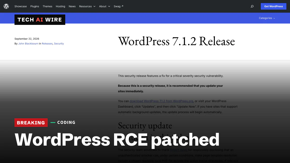 La publicación del lanzamiento de WordPress 7.1.2 en WordPress.org, fechada el 22 de septiembre de 2026, que insta a los propietarios de sitios a actualizar de inmediato.