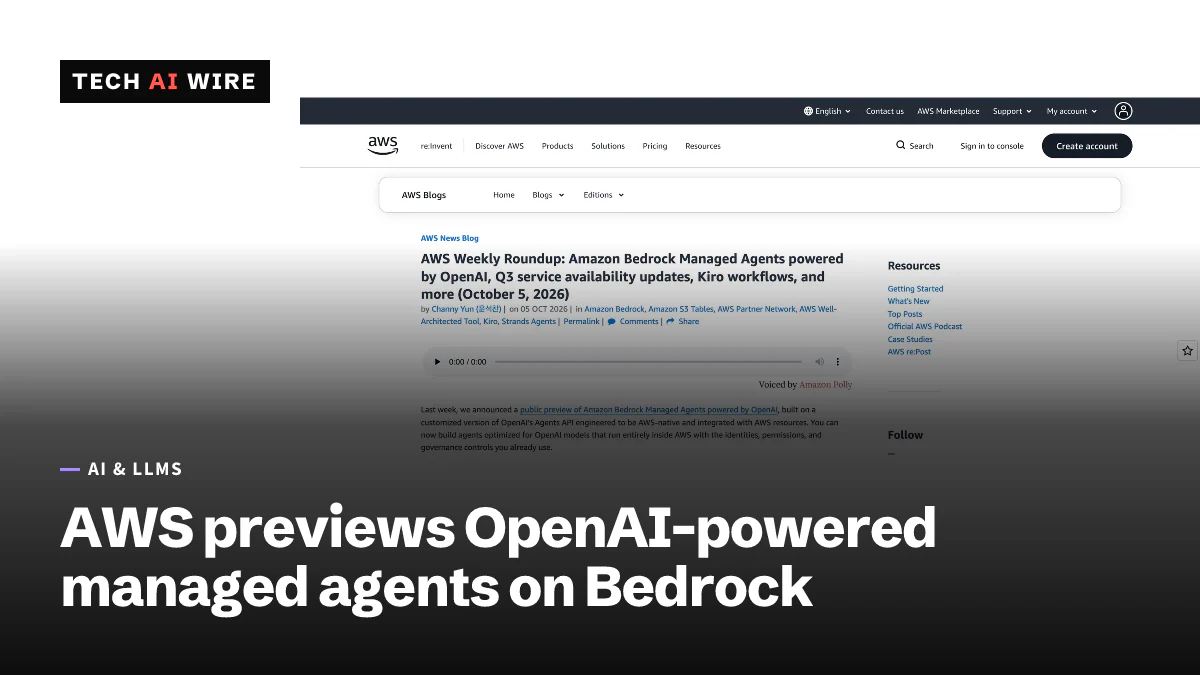 Screenshot of the AWS News Blog weekly roundup of October 5, 2026, headlined by Amazon Bedrock Managed Agents powered by OpenAI.