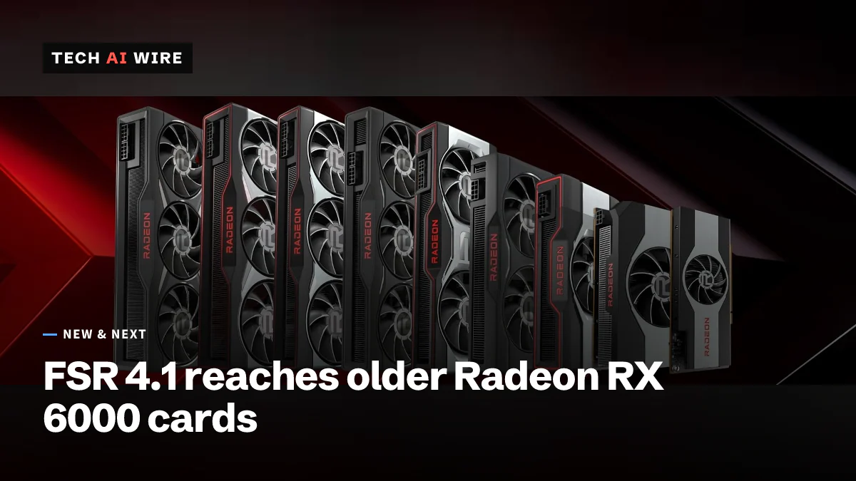 A row of AMD Radeon RX 6000 series graphics cards, from large triple-fan models to small single-fan cards, against a red and black background.