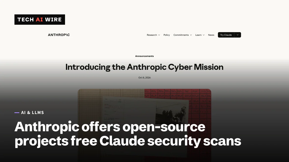 Screenshot of Anthropic's announcement page Introducing the Anthropic Cyber Mission, dated October 8, 2026.