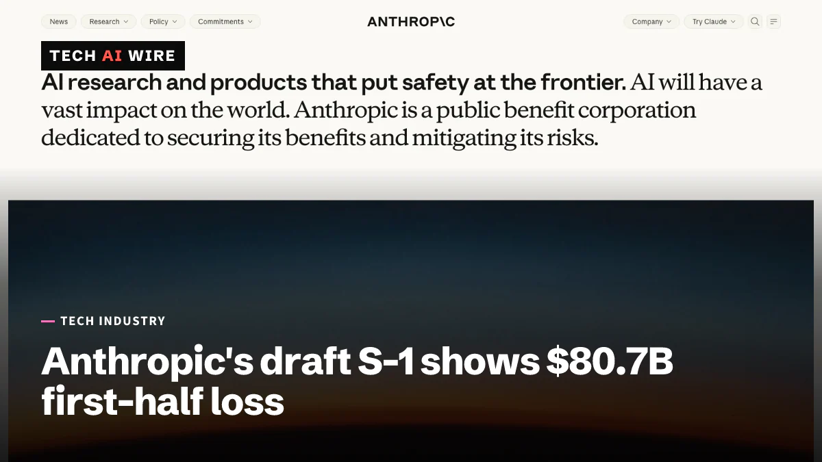 Anthropic's homepage, with the line "Anthropic is a public benefit corporation" under the company wordmark, above an image of an orange horizon against a blue sky.