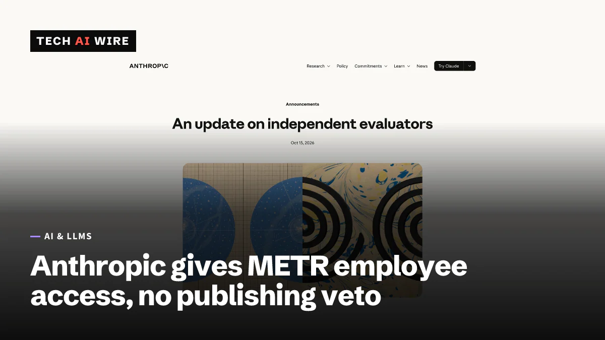 Screenshot of Anthropic's announcement An update on independent evaluators, dated October 15, 2026, above an abstract illustration.