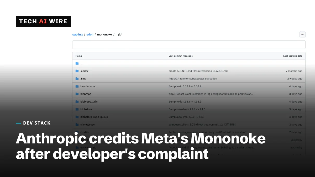 Screenshot of the mononoke folder in the facebook/sapling repository on GitHub, listing subfolders such as benchmarks and blobrepo.