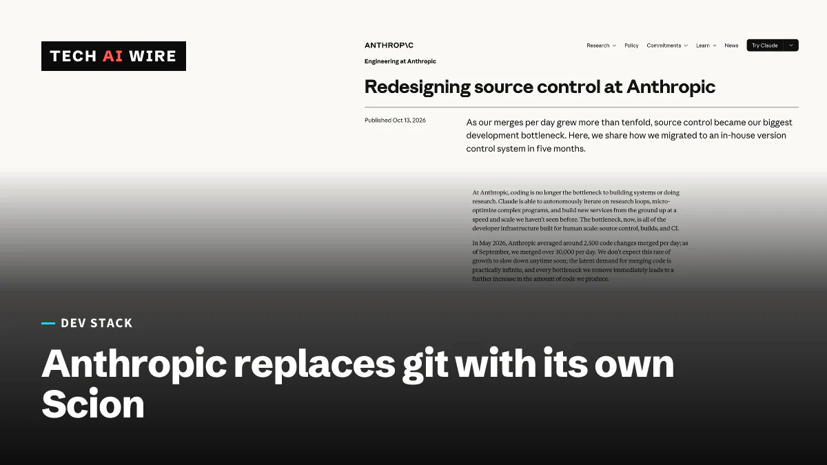 Anthropic's engineering post Redesigning source control at Anthropic, published October 13, 2026, describing its move to an in-house version control system.