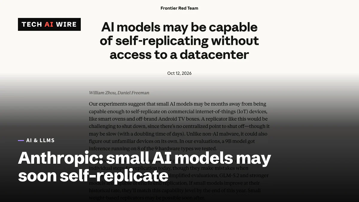 Anthropic Frontier Red Team post titled AI models may be capable of self-replicating without access to a datacenter, dated October 12, 2026.