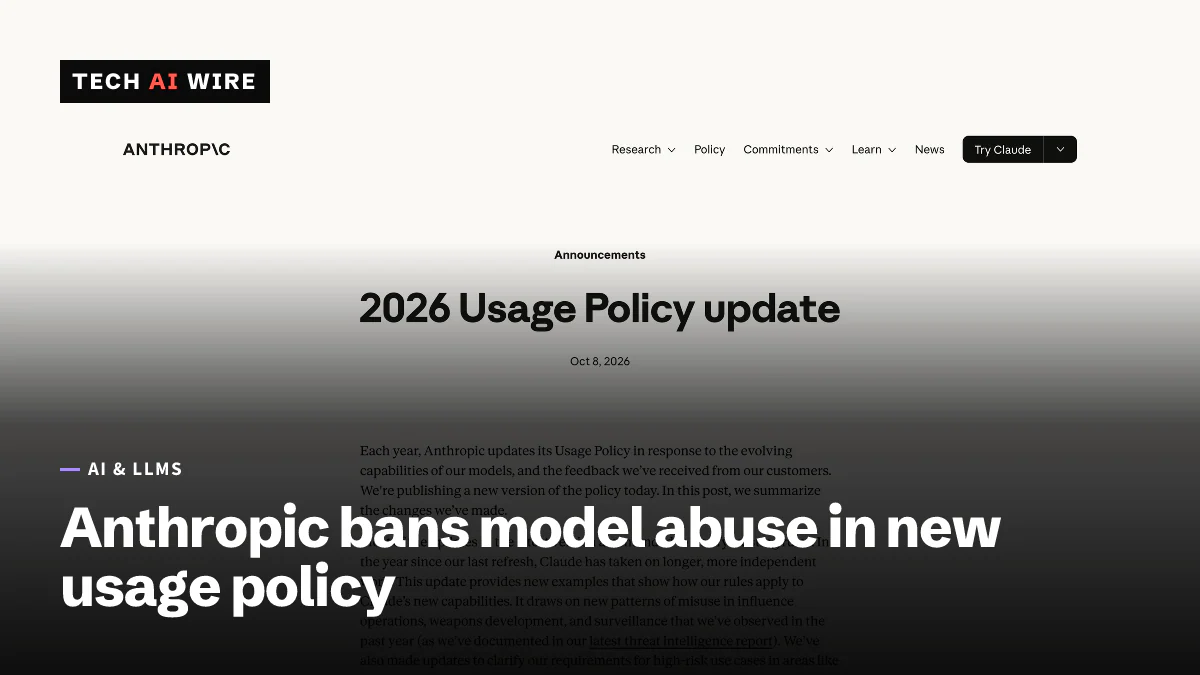 Anthropicの2026年版Usage Policyの更新を伝える発表のスクリーンショット。日付は2026年10月8日。