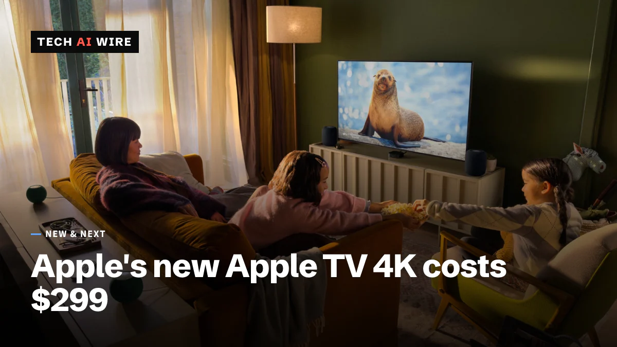 Eine Familie auf einem Sofa sieht auf einem Fernseher einen Seelöwen. Darunter steht ein Apple TV auf dem Schrank, vorn und hinten im Raum stehen HomePod-Lautsprecher.