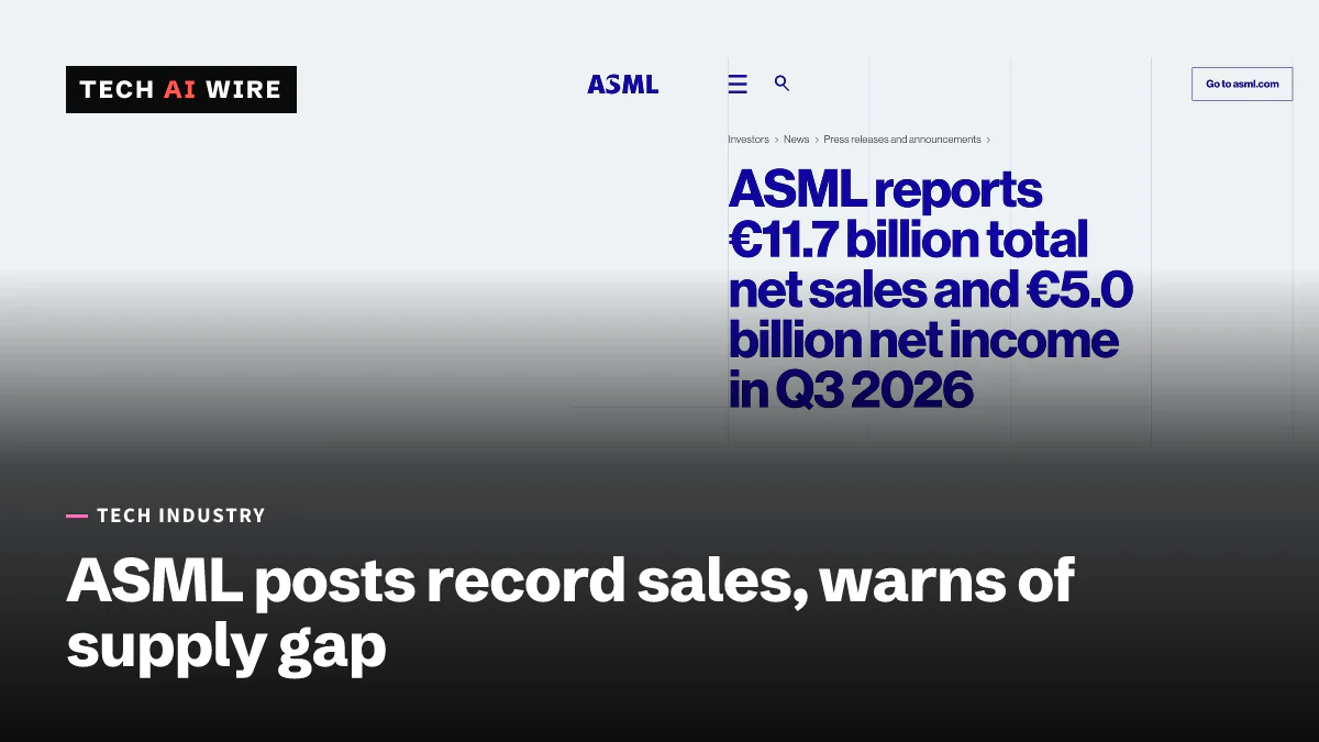 ASML's investor relations page with the headline ASML reports 11.7 billion euro total net sales and 5.0 billion euro net income in Q3 2026.