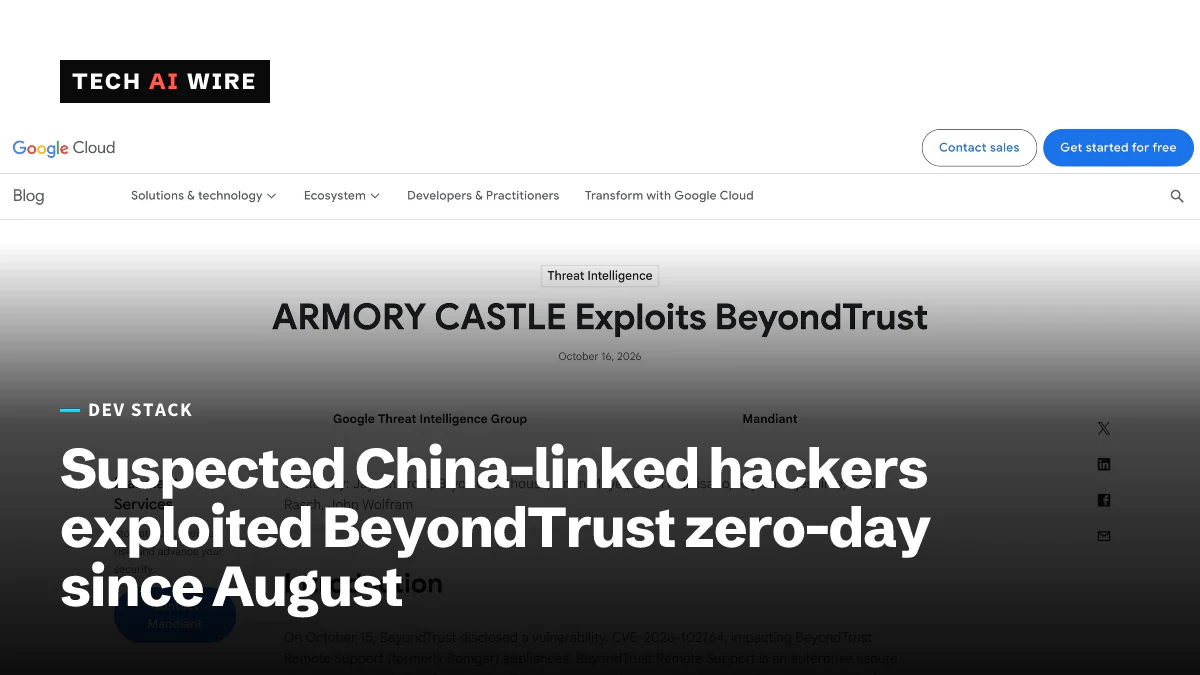 Google Cloud's blog post ARMORY CASTLE Exploits BeyondTrust, dated October 16, 2026, from Google Threat Intelligence Group and Mandiant.