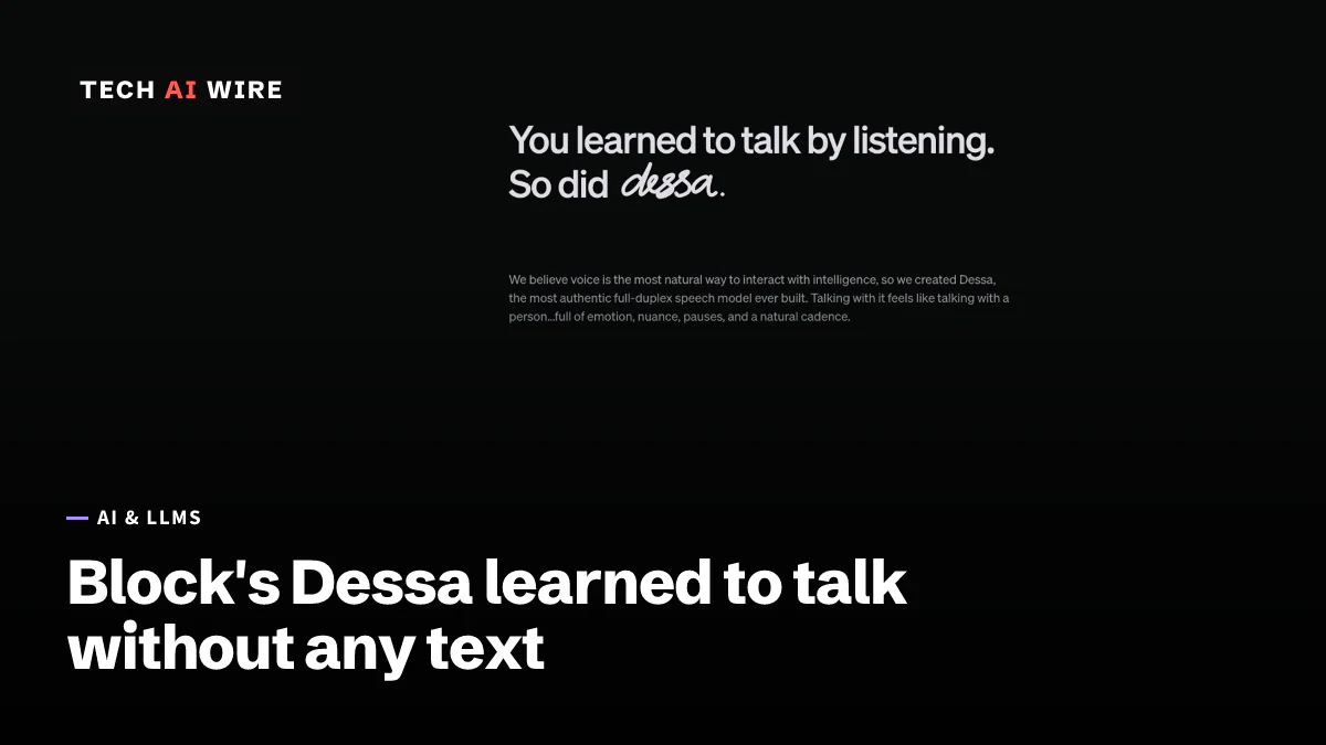 Block's Dessa web page on a black background, headed You learned to talk by listening. So did dessa, with the name in handwritten script.
