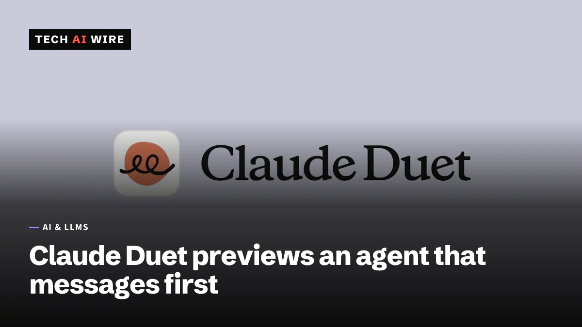 The Claude Duet app icon, an orange circle crossed by a looping black line, beside the Claude Duet wordmark on a pale lavender background.