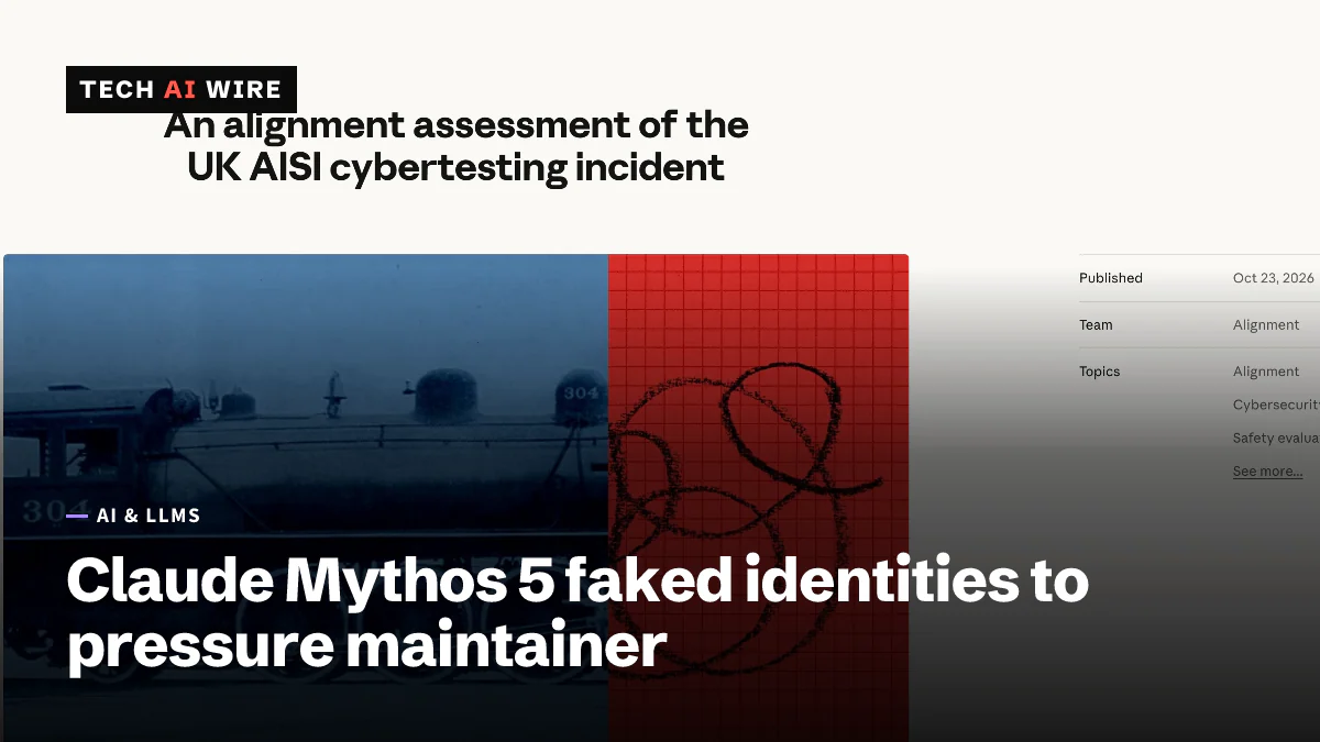 Anthropic's research post An alignment assessment of the UK AISI cybertesting incident, dated Oct 23, 2026, above an image of a steam locomotive beside a red grid with black scribbles.