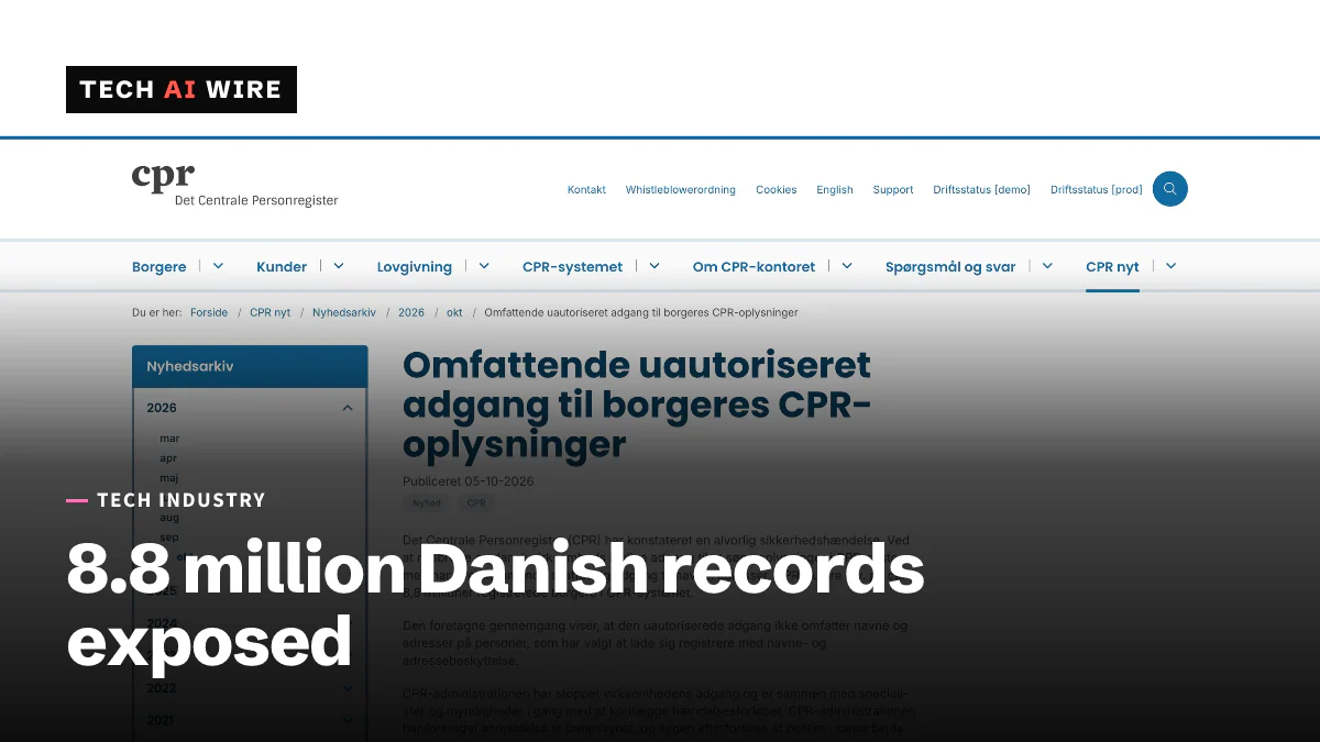 Screenshot of the CPR administration's Danish-language announcement of the unauthorized access, dated 05-10-2026.