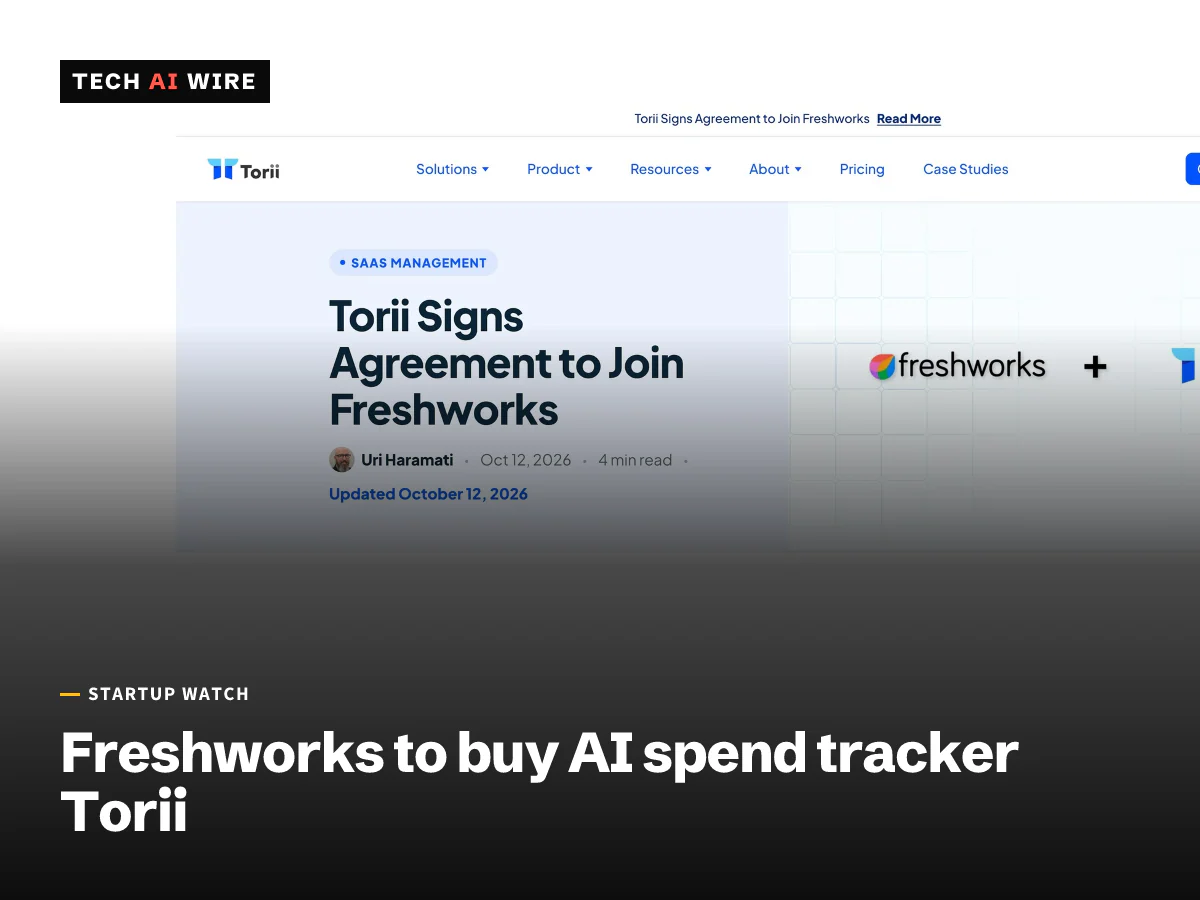 Torii's blog post Torii Signs Agreement to Join Freshworks by Uri Haramati, dated October 12, 2026, beside the Freshworks and Torii logos.