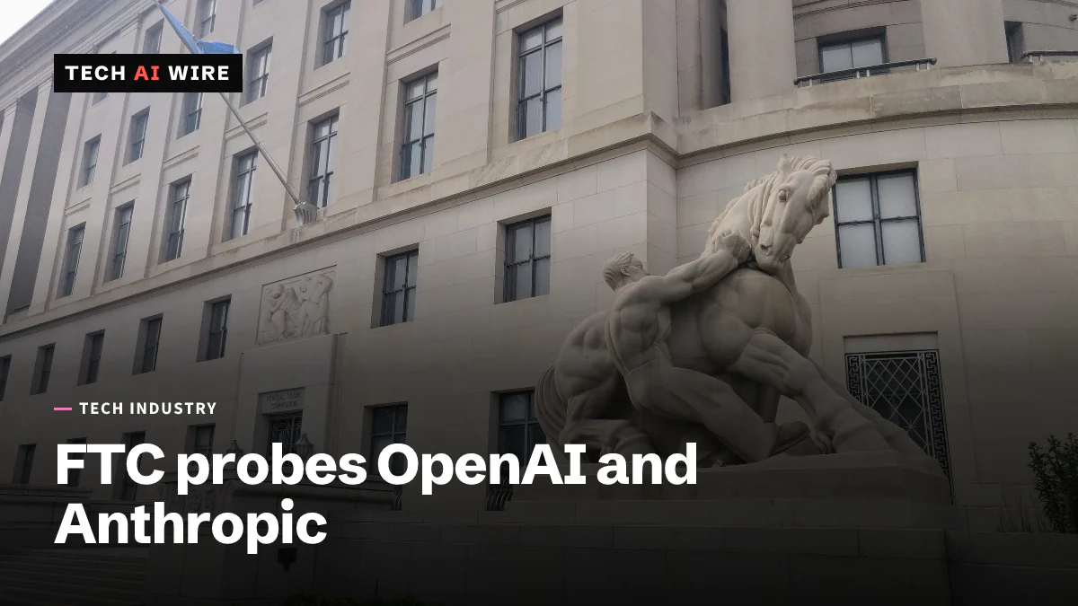 The stone facade of the Federal Trade Commission's Apex Building in Washington, D.C., with the Man Controlling Trade horse sculpture beside the entrance.