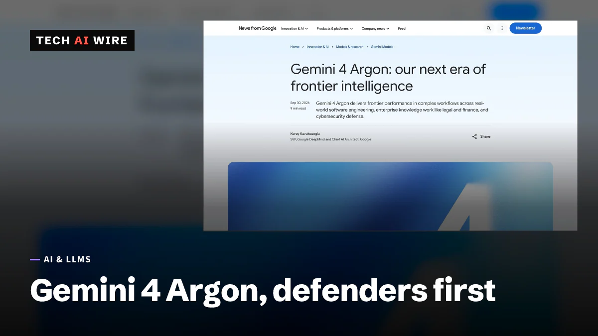 Screenshot of Google's blog post 'Gemini 4 Argon: our next era of frontier intelligence', with the top of its blue launch artwork.