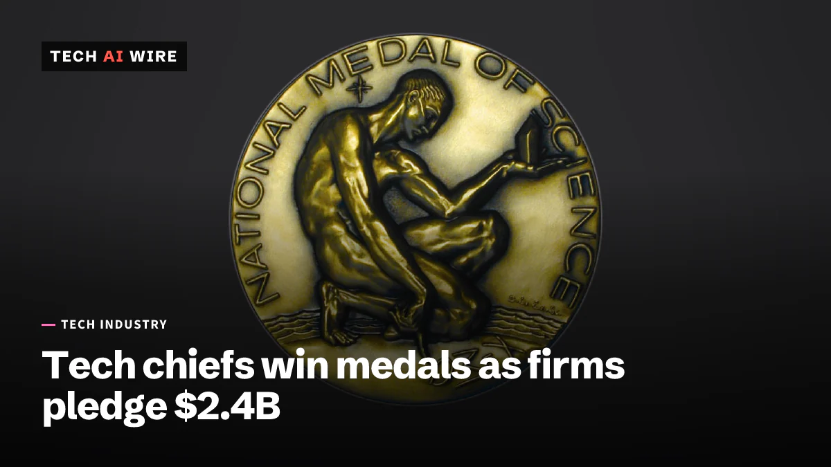 The bronze National Medal of Science, which shows a kneeling figure studying a small object, set against a dark background.