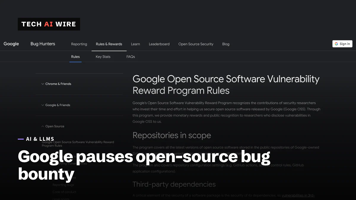 GoogleのBug Huntersサイトで、オープンソースソフトウェア脆弱性報奨プログラムの規約を表示したページのスクリーンショット。
