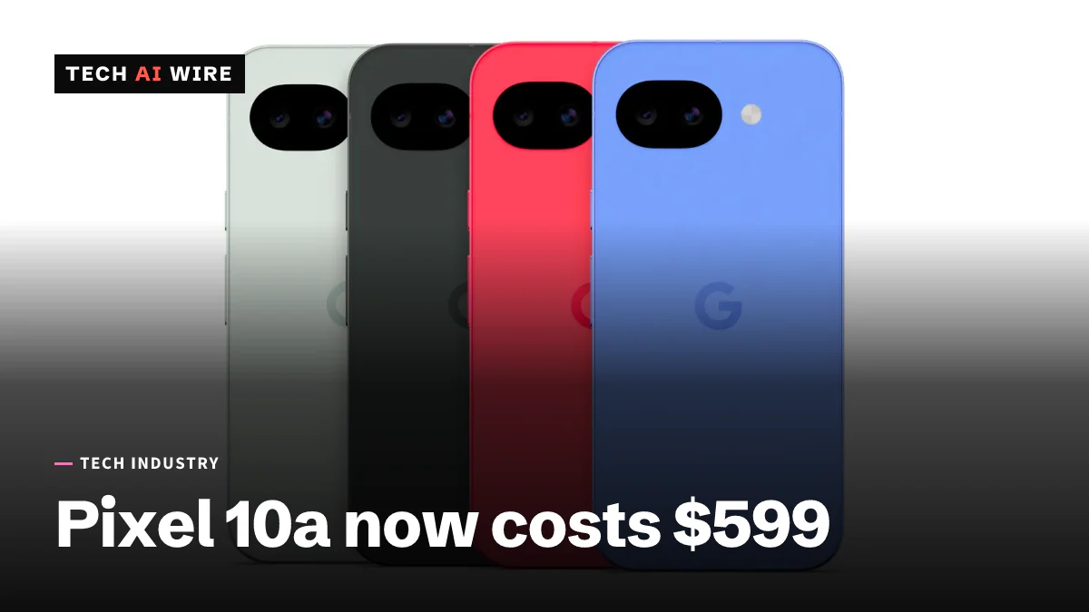 Google's press image of four Pixel 10a phones seen from the back in pale green, dark gray, red and blue, fanned out side by side.