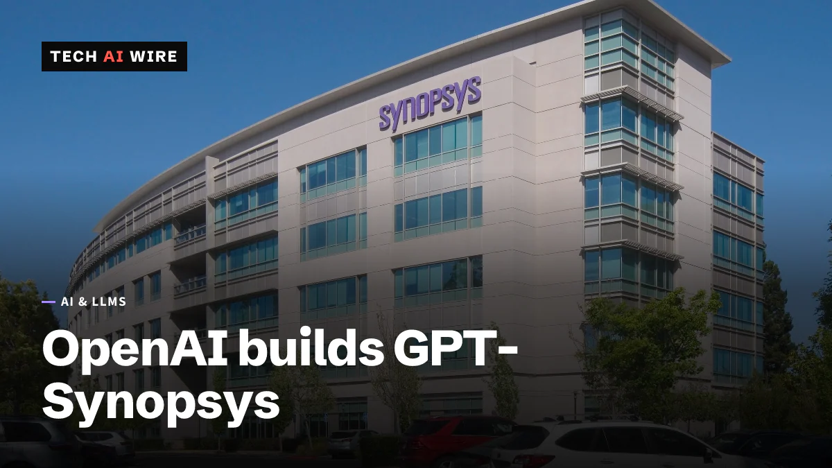 A curved multistory Synopsys office building in Mountain View, California, with the purple Synopsys logo on its facade and cars parked in front.
