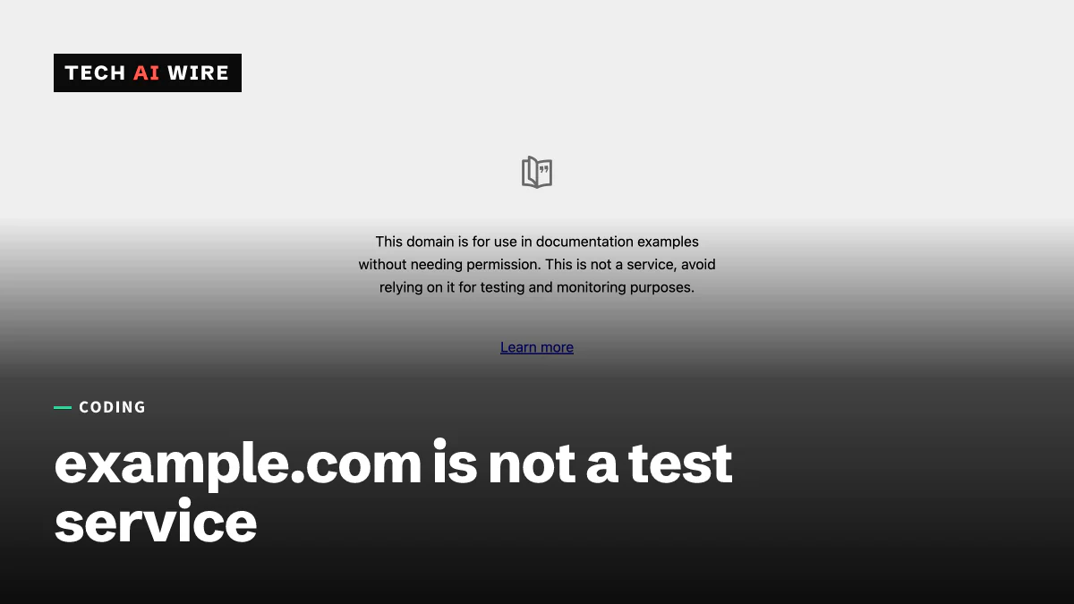 Screenshot of the example.com page, which says the domain is for documentation examples and is not a service for testing or monitoring.