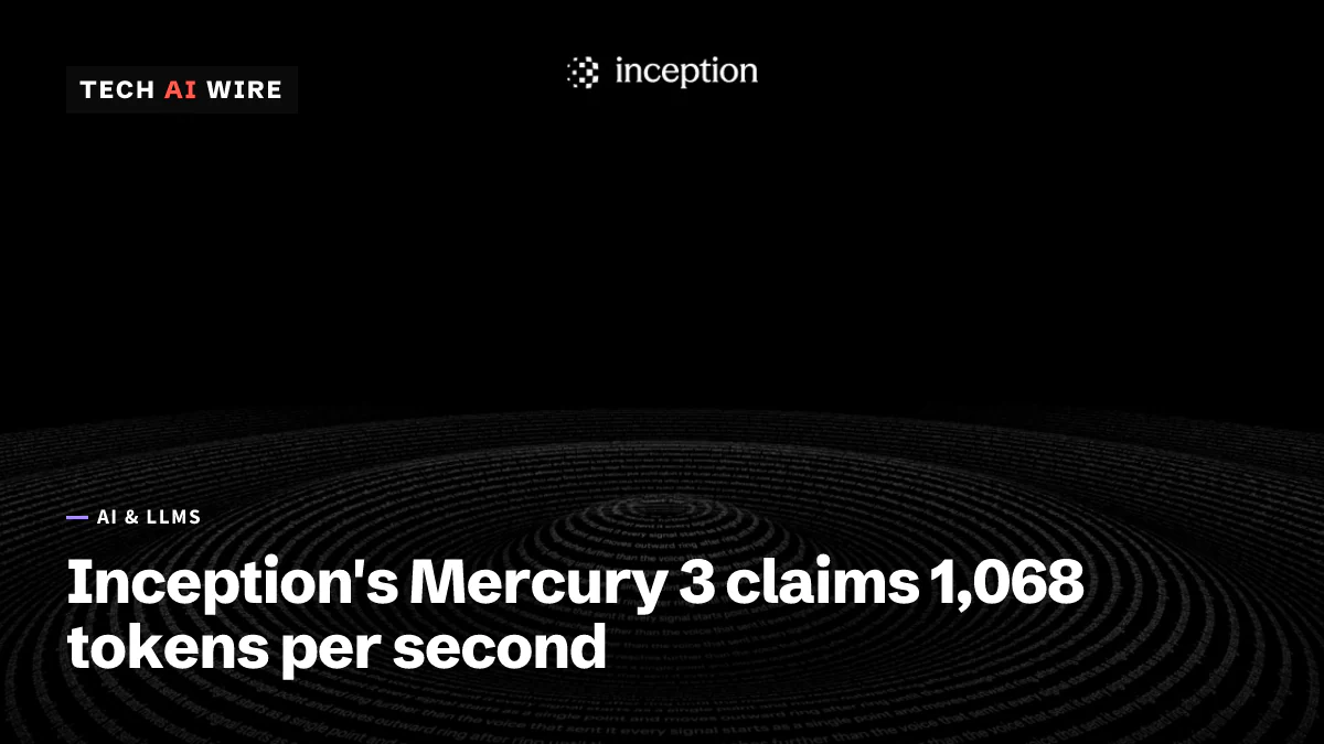 Inception's Mercury 3 launch graphic: the Inception logo above rings of fine white text rippling outward on a black background.