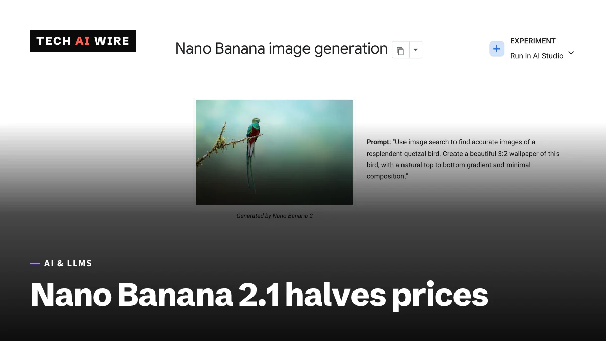 Screenshot of Google's Gemini API documentation page Nano Banana image generation, showing an example picture of a quetzal bird on a branch beside its prompt.