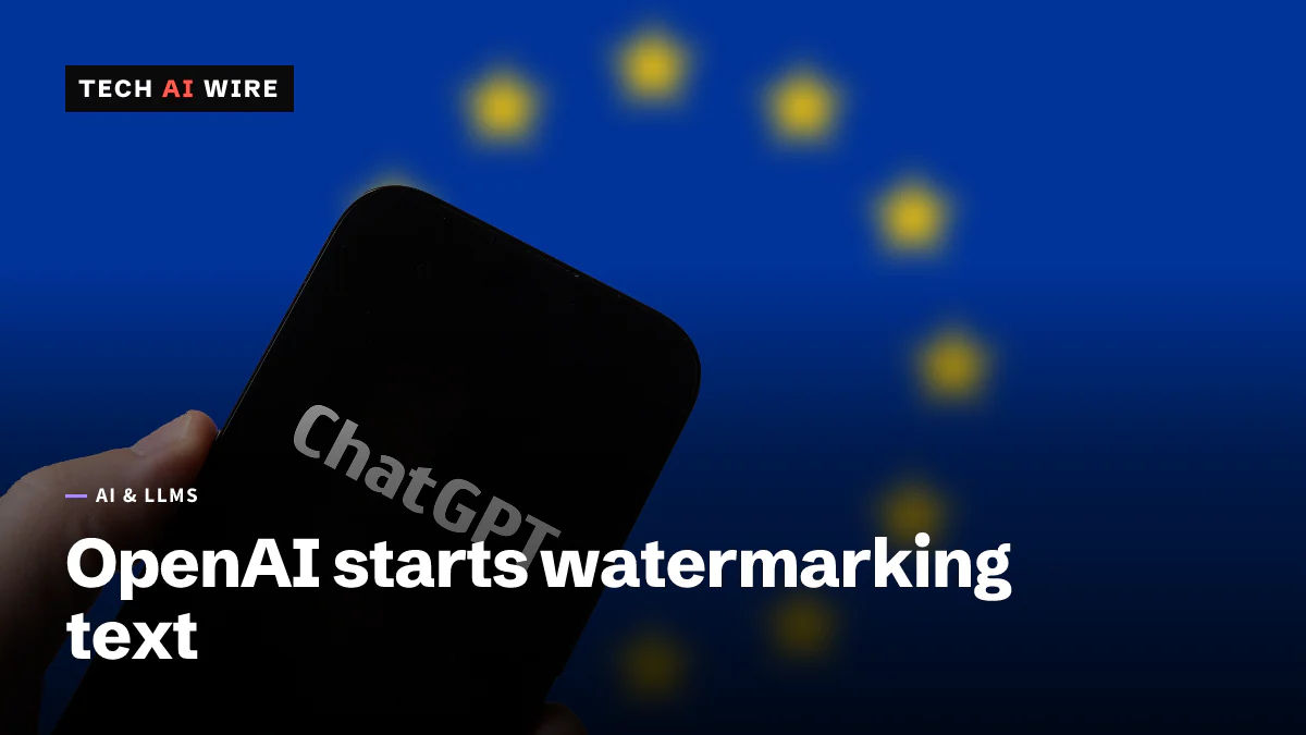 A hand holds a smartphone showing the ChatGPT wordmark in front of a blurred European Union flag.