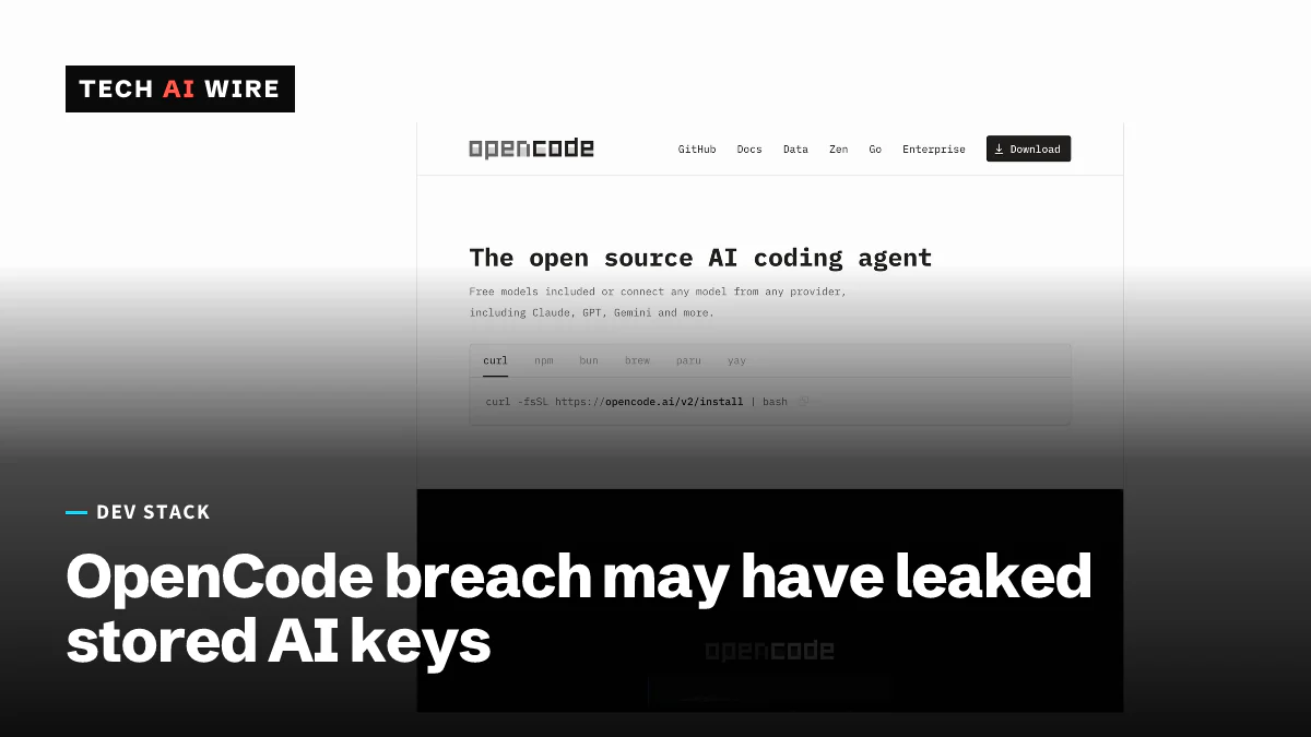 The OpenCode home page, headed "The open source AI coding agent", with a curl install command below the headline.