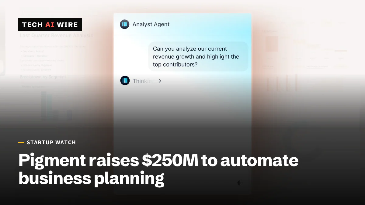 Pigment's Analyst Agent on pigment.com, with a user asking it to analyze current revenue growth and highlight the top contributors.