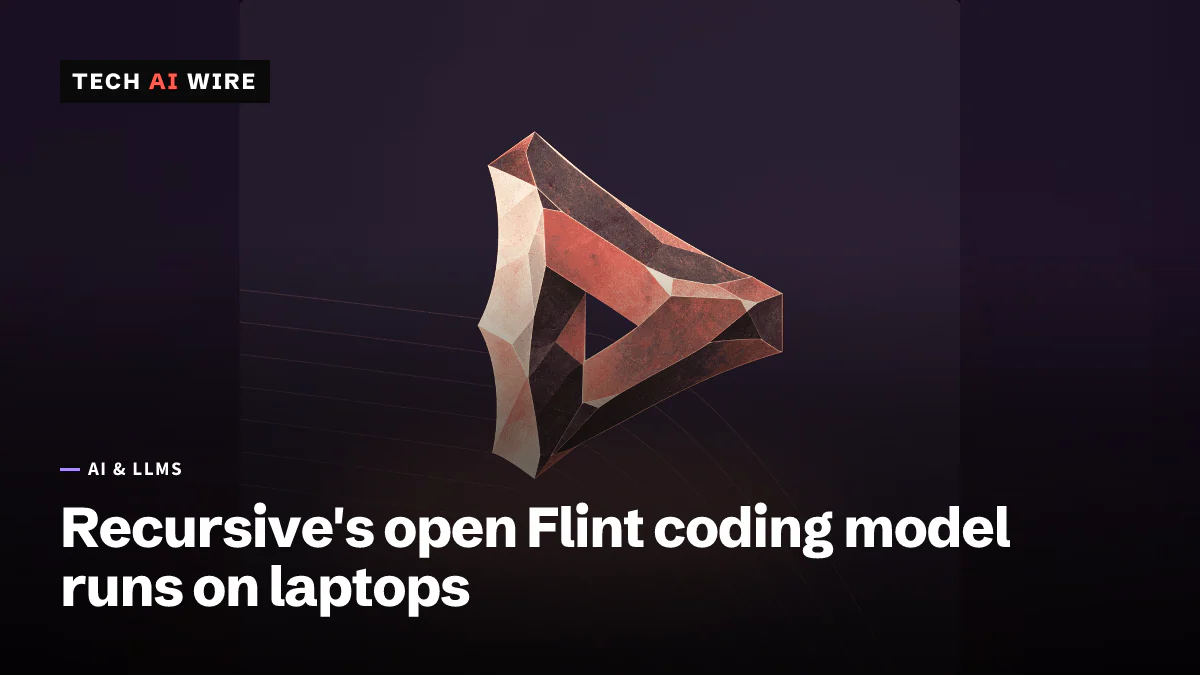 Recursive's launch artwork for Flint: a rough, stone-textured impossible triangle in rose and charcoal tones floating over a dark purple background.