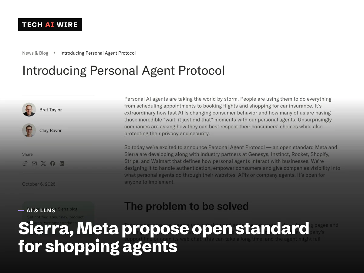 Screenshot of Sierra's blog post Introducing Personal Agent Protocol, dated October 6, 2026, with the bylines of Bret Taylor and Clay Bavor.