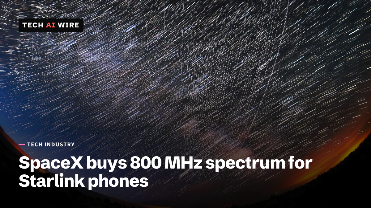Long-exposure night photo of Starlink satellites crossing the sky as bright parallel streaks over hills in New Mexico.