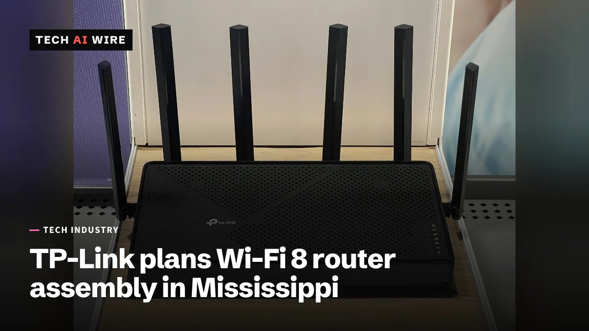 A black TP-Link Archer BE9700 Wi-Fi 7 router with six antennas on a store display shelf, the TP-Link logo on its top panel.